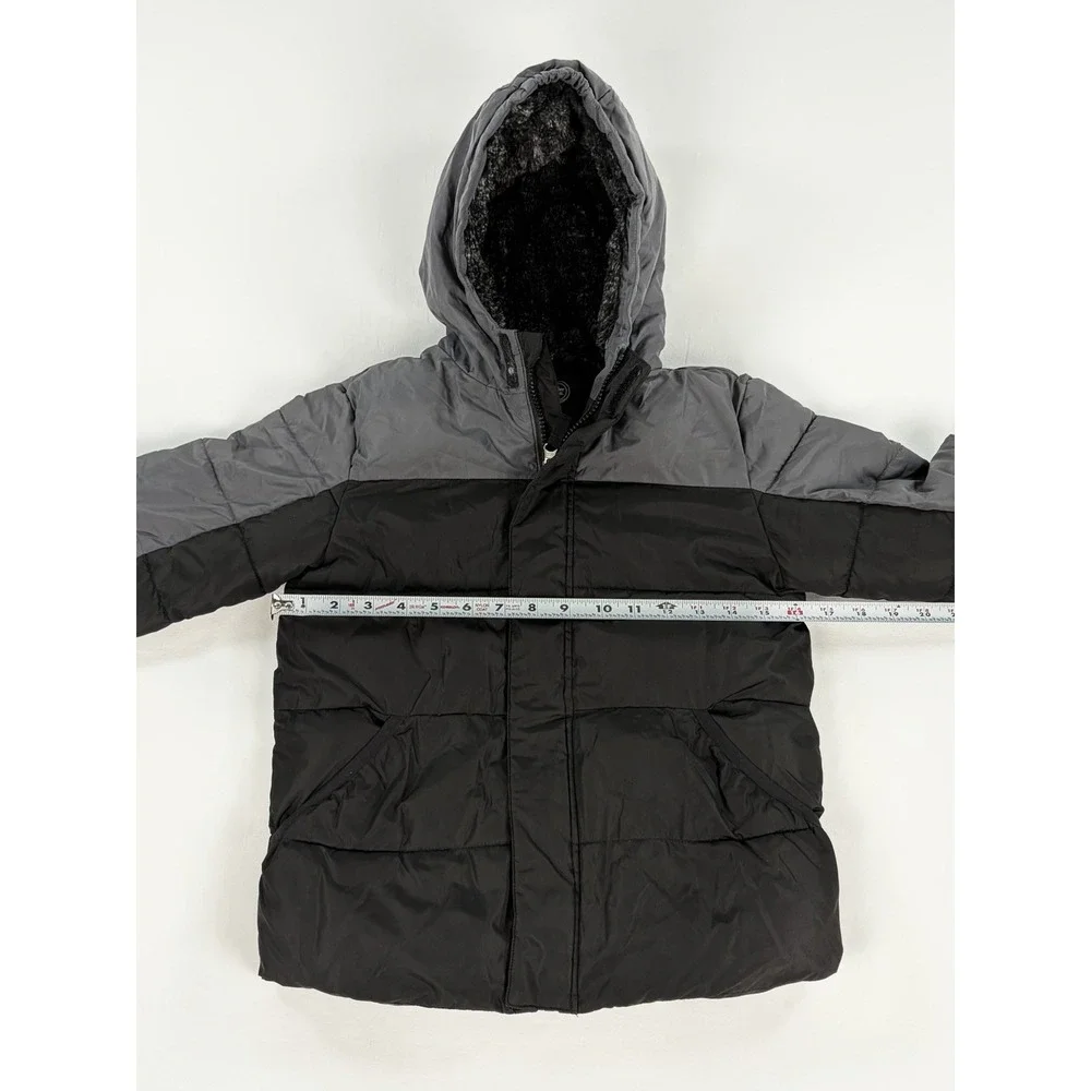Wonder Nation Boys Puffer Jacket Coat Hooded Winter Black Gray Kids Size S 6-7